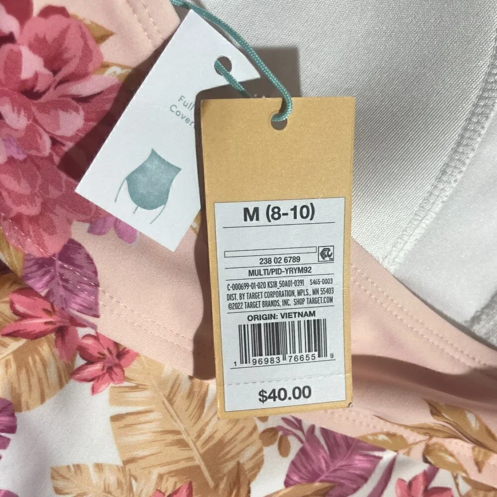 Kona Sol NWT SZ M Pink Floral Cut Out One Piece Figure Flattering Swimsuit Beach